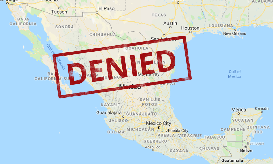 map of Mexico with denied stamped on it